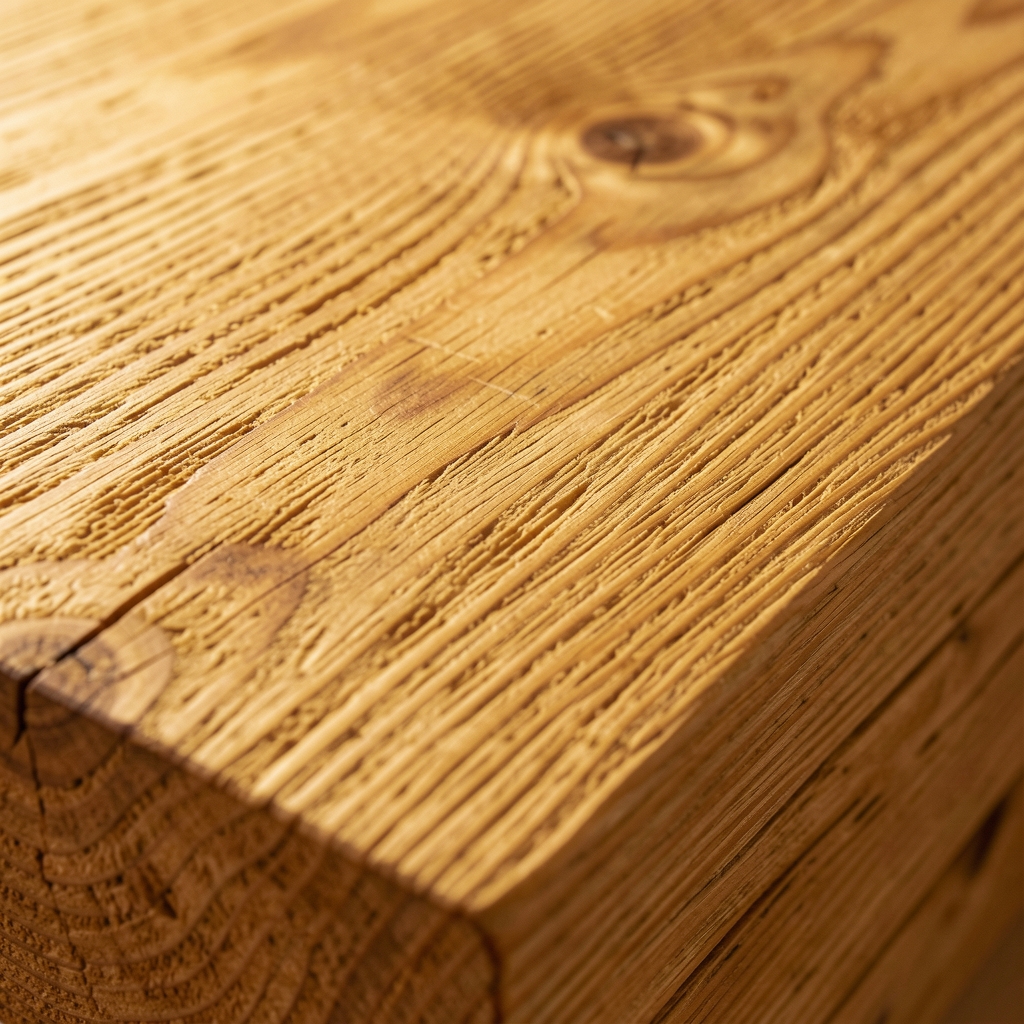 Close-up of natural wood grain texture with warm golden tones, evoking stability and foundational structure